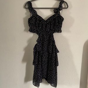 NAVY POLKA DOT CUT OUT DRESS